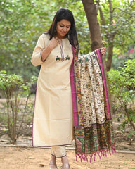 Women embroidered aline kurta pant dupatta set