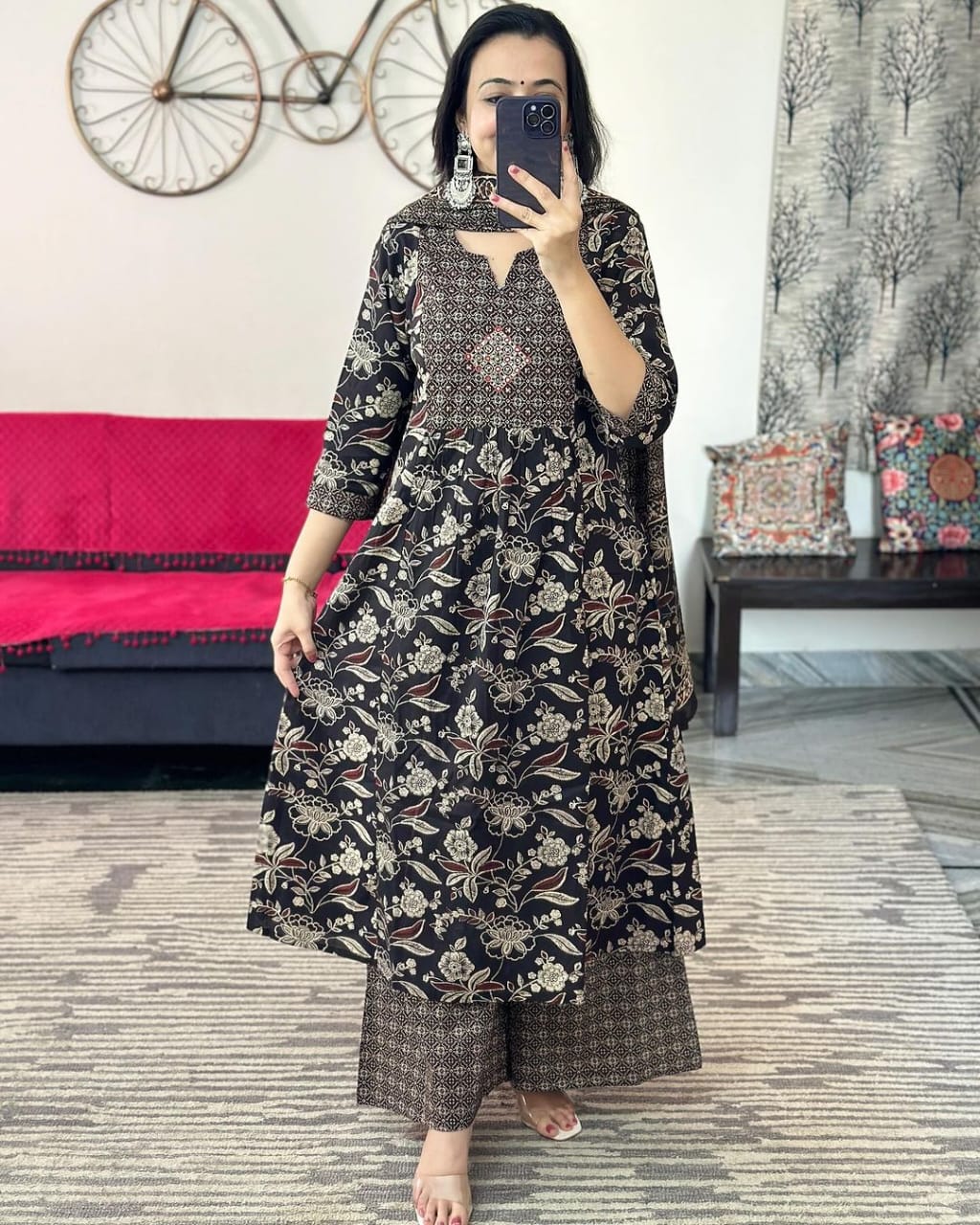 Women beautiful bagru print kurta pant dupatta set