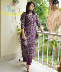 Women cotton printed kurta pant dupatta set